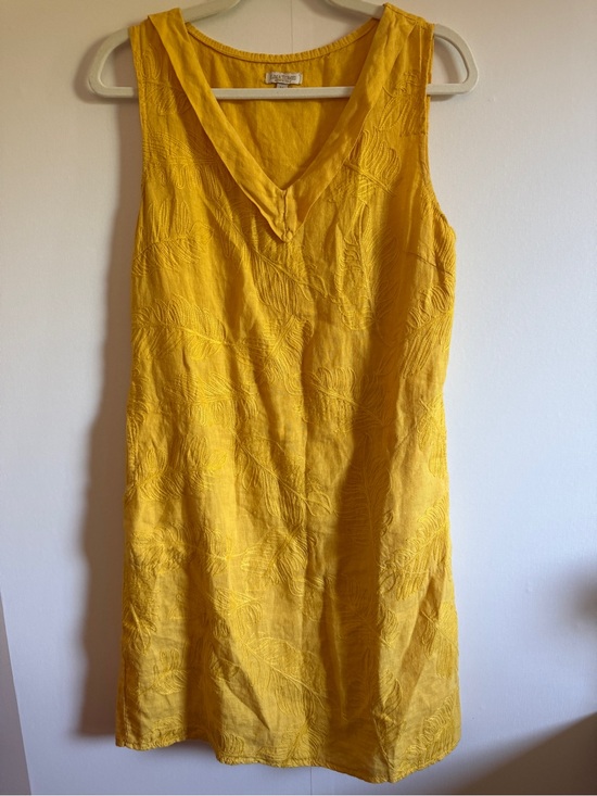 Lina Tomei Dresses & Skirts - Lina Tomei Italian Linen Blend Mustard Embroidered Shift Dress M